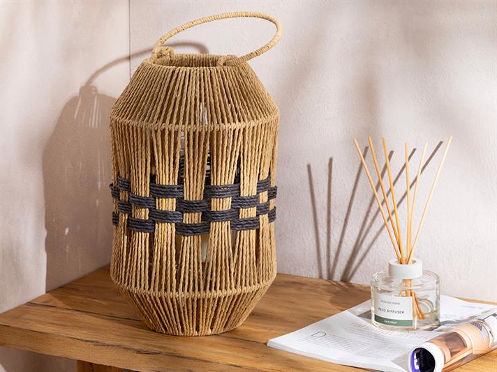 Felinar, Plaid, sfoara de hartie, 12x16x32 cm, natural-negru