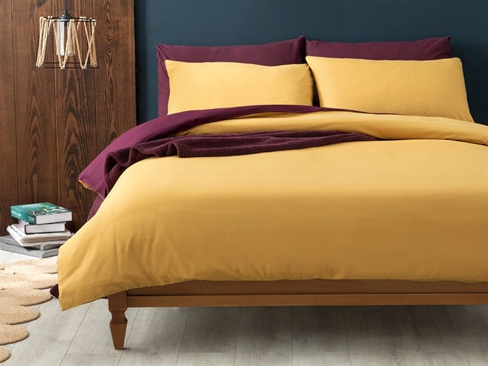 Plain Bumbac Double Set Lenjerie De Pat 200x220 cm Muștar - Mov