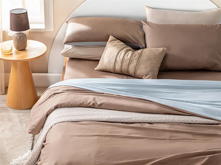 Plain Bumbac Double Set Lenjerie De Pat 200x220 cm Cafeniu - Seledon