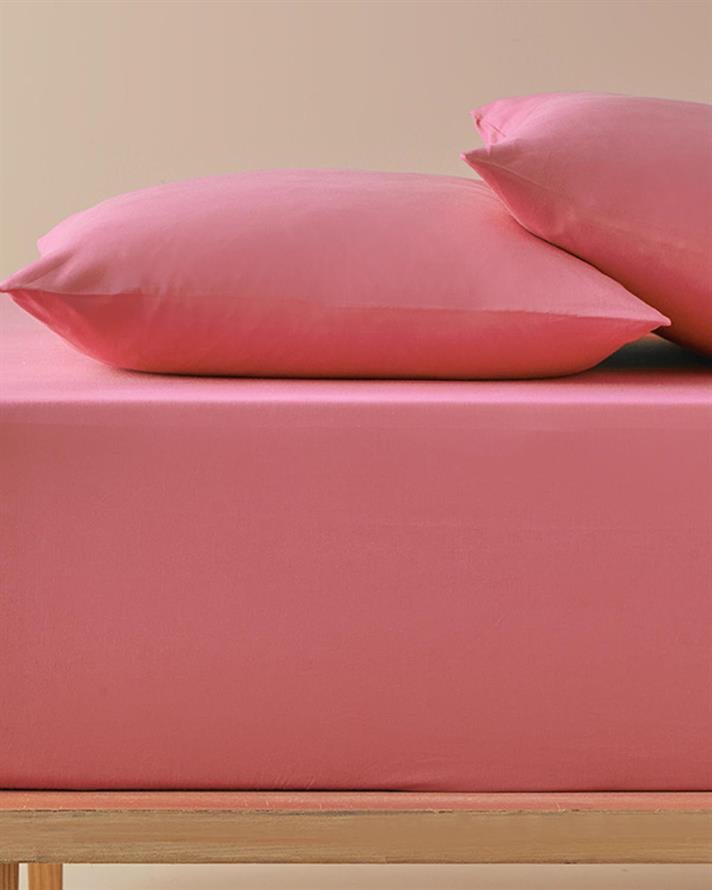 Set cearsaf cu elastic si fete de perna, pentru doua persoane, Plain, bumbac, 160x200 cm/50x70 cm, roz piersica