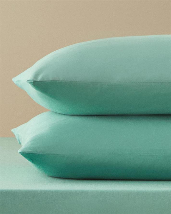 Set cearsaf cu elastic si fete de perna, pentru doua persoane, Plain, bumbac, 160x200 cm/50x70 cm, verde