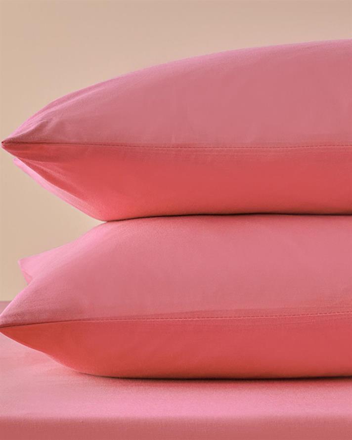 Set cearsaf cu elastic si fete de perna, pentru doua persoane, Plain, bumbac, 160x200 cm/50x70 cm, roz piersica