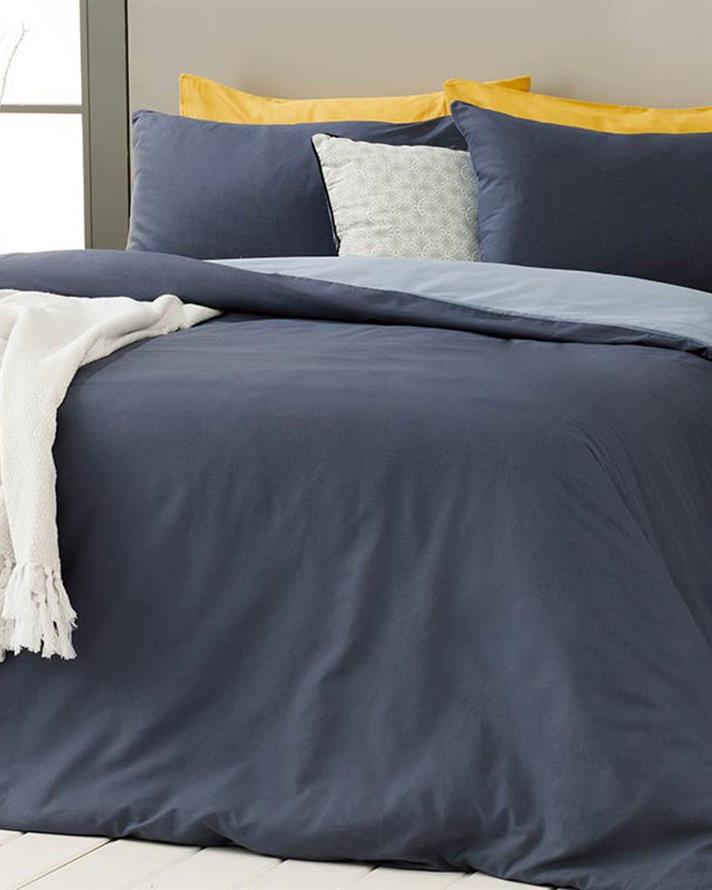 Plain Bumbac Double Set Lenjerie De Pat 200x220 cm Albastru - Bleumarin