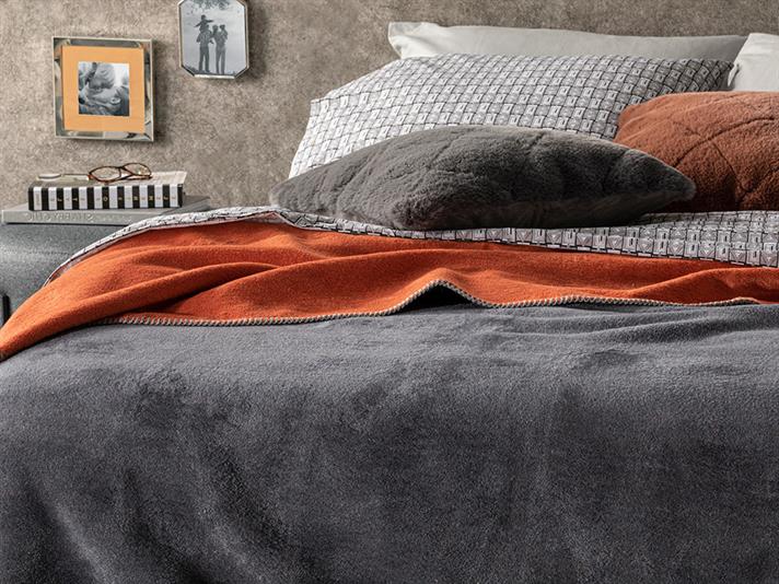 Plain Cu Bumbac Double Pătură 200x220 cm Antracit -Cărămiziu