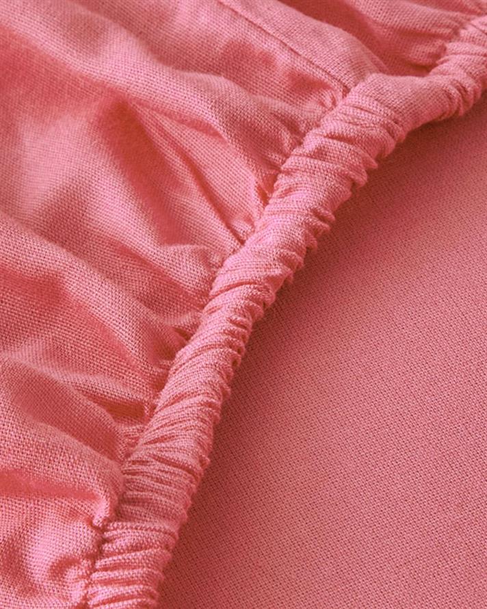 Set cearsaf cu elastic si fete de perna, King Size, Plain, bumbac, 180x200 cm/50x70 cm, roz piersica