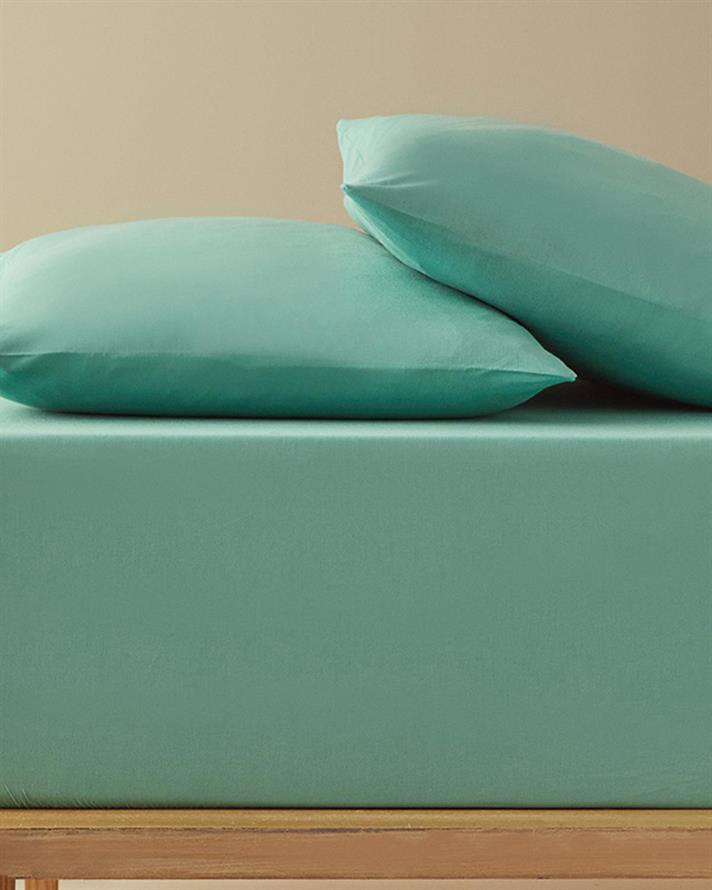 Set cearsaf cu elastic si fete de perna, King Size, Plain, bumbac, 180x200 cm/50x70 cm, verde