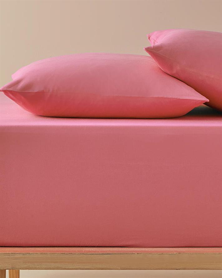 Set cearsaf cu elastic si fete de perna, King Size, Plain, bumbac, 180x200 cm/50x70 cm, roz piersica