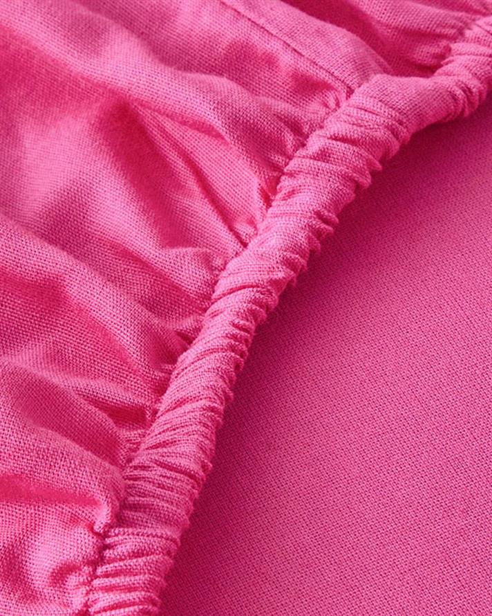 Set cearsaf cu elastic si fete de perna, King Size, Plain, bumbac, 180x200 cm/50x70 cm, roz