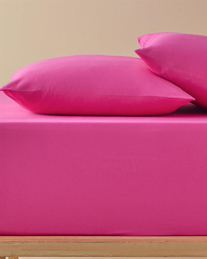 Set cearsaf cu elastic si fete de perna, King Size, Plain, bumbac, 180x200 cm/50x70 cm, roz