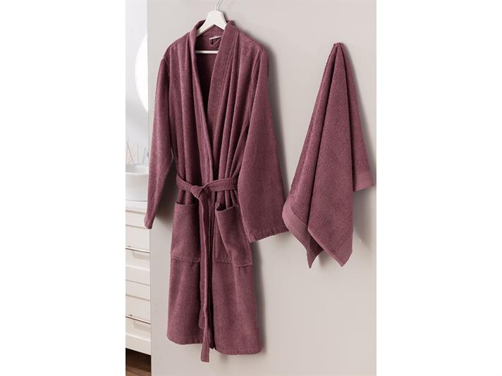 Plain Cu Bumbac Cu 2 Piese Set Halat L-XL Culoarea Trandafirului Uscat.