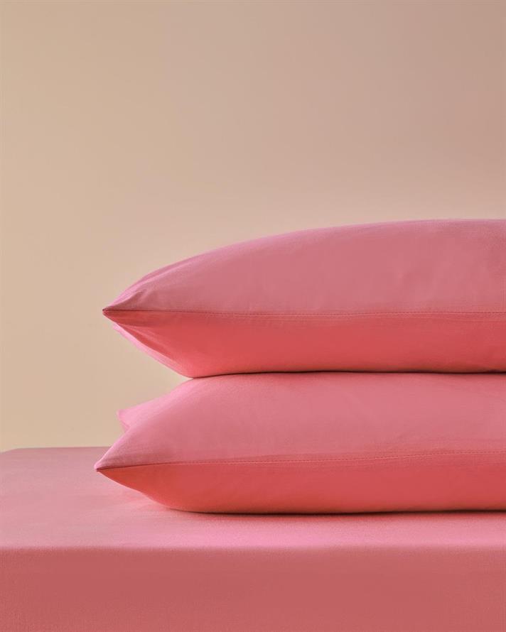 Set cearsaf cu elastic si fata de perna, pentru o persoana, Plain, bumbac, 100x200 cm/50x70 cm, roz piersica