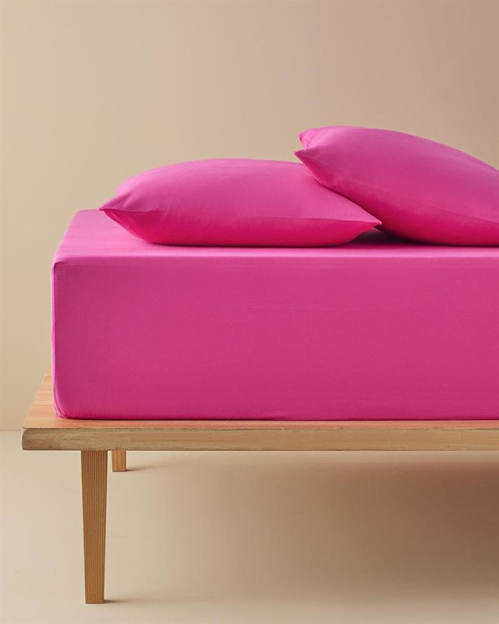 Set cearsaf cu elastic si fata de perna, pentru o persoana, Plain, bumbac, 100x200 cm/50x70 cm, roz