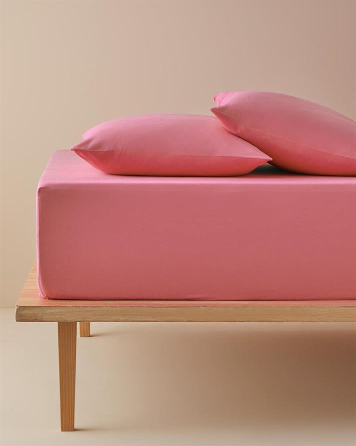 Set cearsaf cu elastic si fata de perna, pentru o persoana, Plain, bumbac, 100x200 cm/50x70 cm, roz piersica