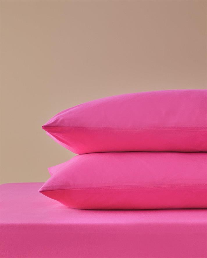 Set cearsaf cu elastic si fata de perna, pentru o persoana, Plain, bumbac, 100x200 cm/50x70 cm, roz