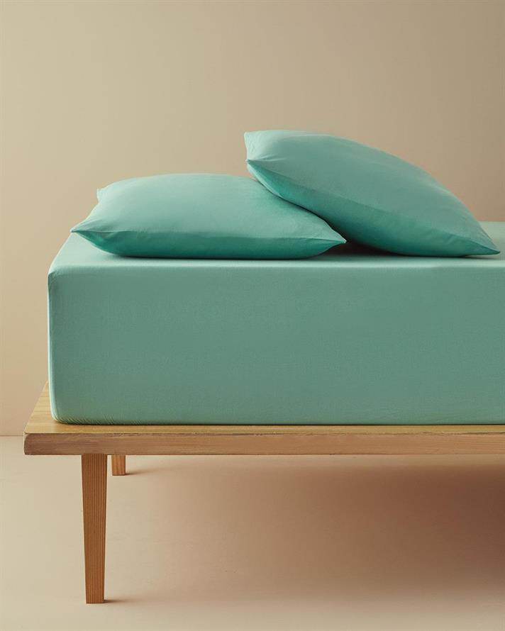 Set cearsaf cu elastic si fata de perna, pentru o persoana, Plain, bumbac, 100x200 cm/50x70 cm, verde