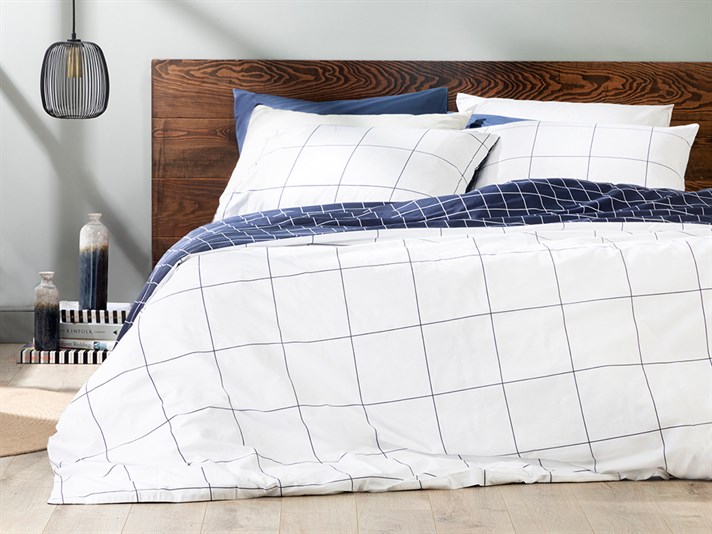 Plain Check Cu Bumbac Double Set Lenjerie De Pat 200x220 cm Bleumarin