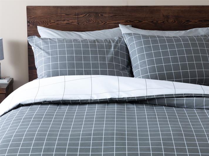 Plain Check Cu Bumbac Double Set Lenjerie De Pat 200x220 cm Antracit