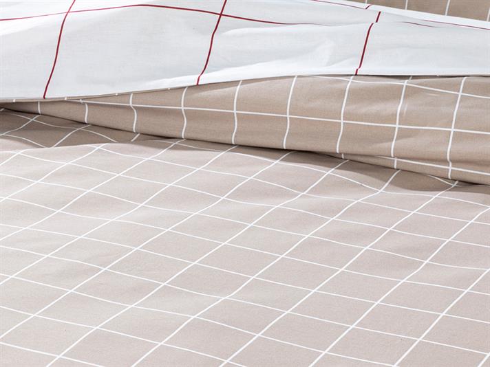 Plain Check Cu Bumbac Double Set Lenjerie De Pat 200x220 cm Bej