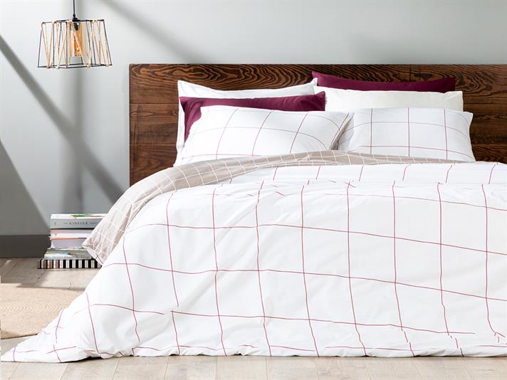 Plain Check Cu Bumbac King Size Set Lenjerie De Pat 240x220 cm Bej