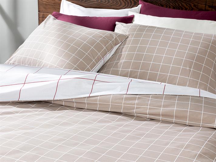 Plain Check Cu Bumbac King Size Set Lenjerie De Pat 240x220 cm Bej