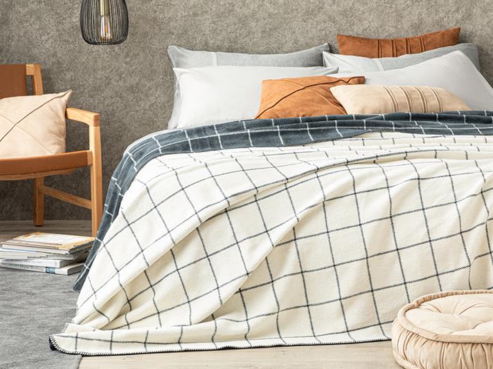 Plain Check Bumbac Single Pătură 150 x 200 cm Antracit