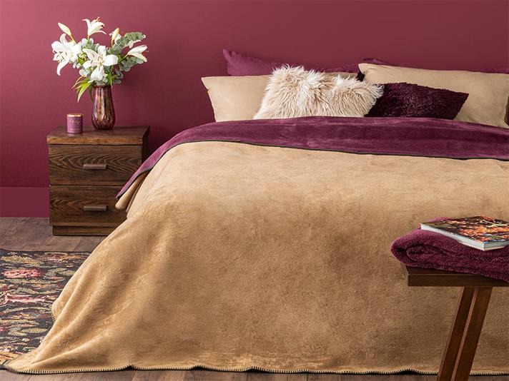 Plain Cu Bumbac Double Pătură 200x220 cm Bej Închis - Violet