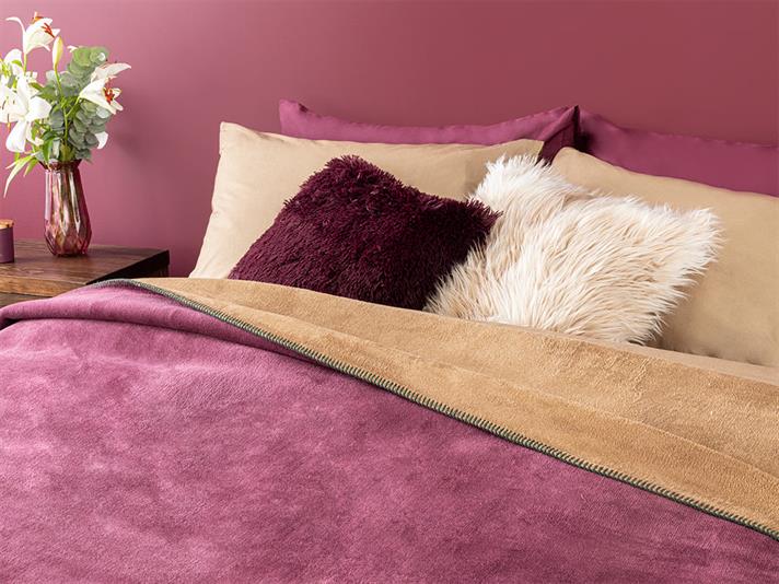 Plain Cu Bumbac Double Pătură 200x220 cm Bej Închis - Violet