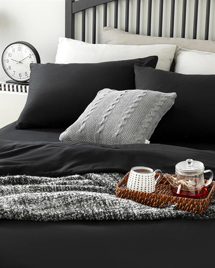 Plain Cu Bumbac King Size Set Lenjerie De Pat 240x220 cm Negru