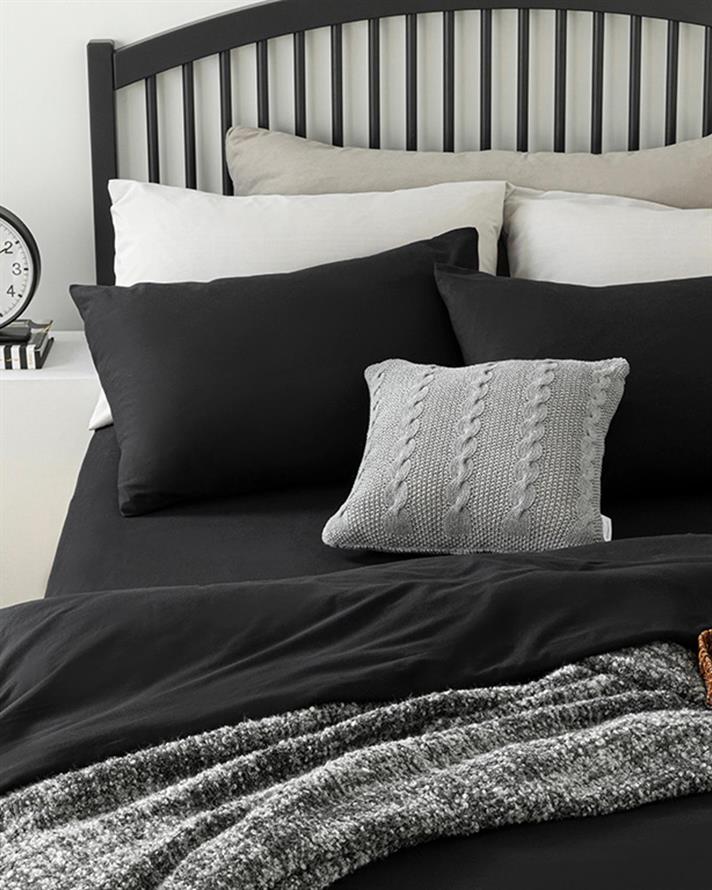 Plain Cu Bumbac King Size Set Lenjerie De Pat 240x220 cm Negru