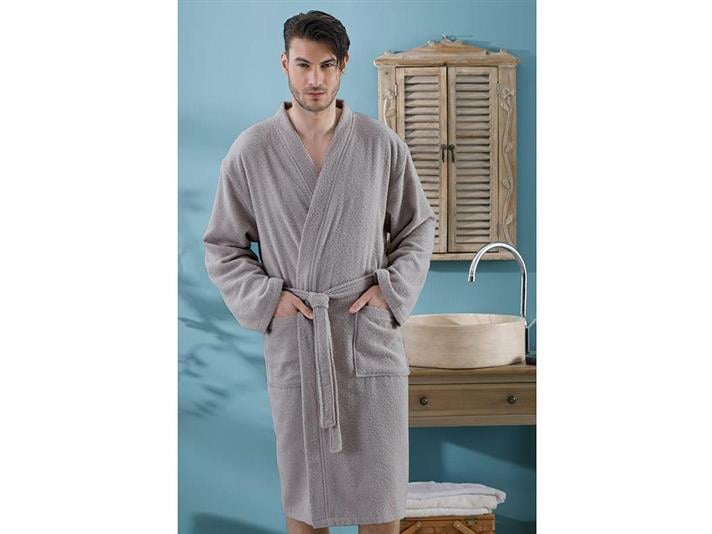 Plain Cu Bumbac Bărbat Halat L-XL Gri Închis