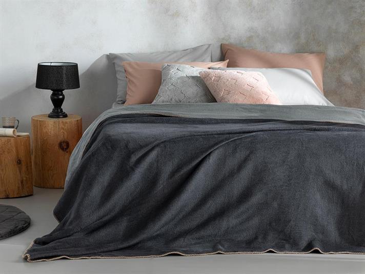 Plain Cu Bumbac King Size Pătură 220x240 cm Gri-Antracit