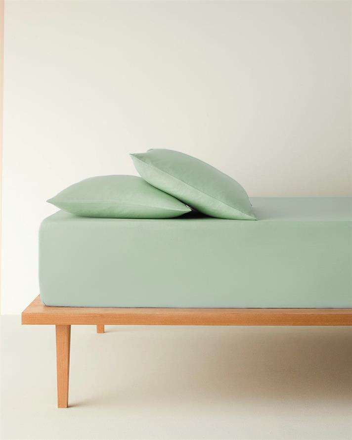 Plain Bumbac King Size Set Cearșaf Cu Elastic 180x200 cm Verde moștenire