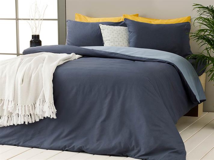  Lenjerie de pat completă, King Size, Plain, Bumbac, 240x220 cm/ 180X200 cm/ 50X70 cm, bleu-albastru