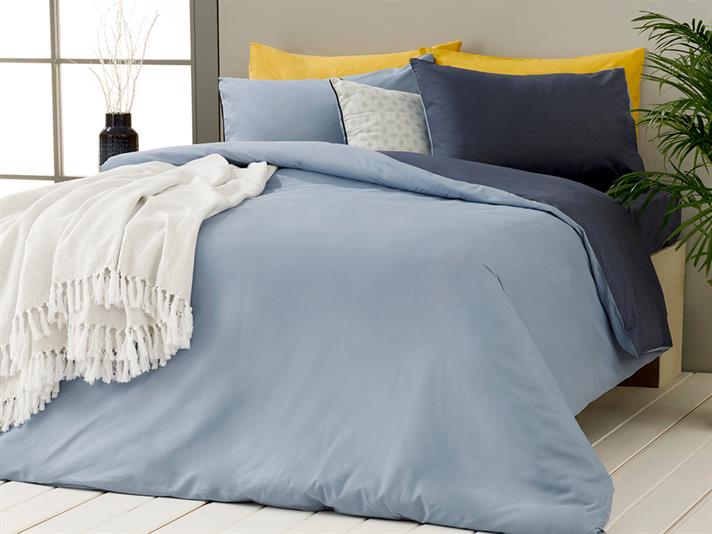  Lenjerie de pat completă, King Size, Plain, Bumbac, 240x220 cm/ 180X200 cm/ 50X70 cm, bleu-albastru