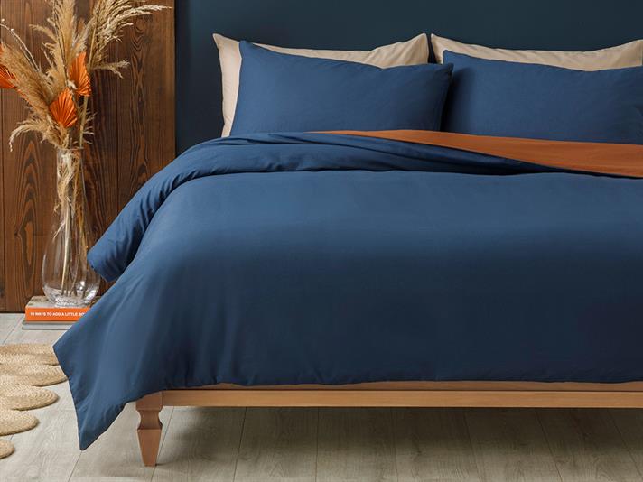 Plain Set Lenjerie De Pat Single - Set Lenjerie De Pat Bumbac | English Home, 160 x 220 cm, Portocaliu-albastru