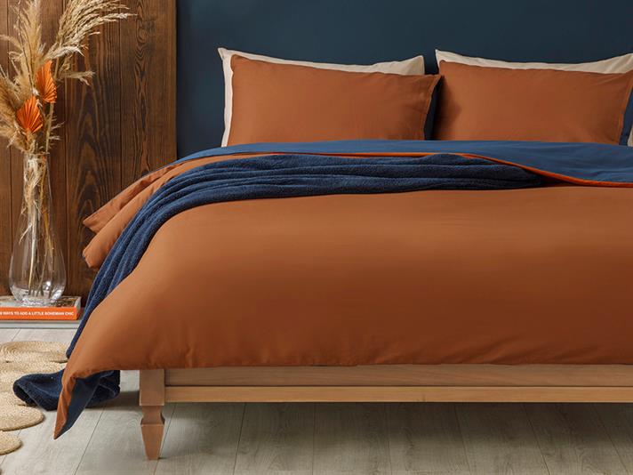 Plain Set Lenjerie De Pat Single - Set Lenjerie De Pat Bumbac | English Home, 160 x 220 cm, Portocaliu-albastru