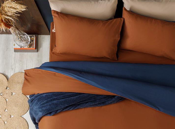 Plain Set Lenjerie De Pat Single - Set Lenjerie De Pat Bumbac | English Home, 160 x 220 cm, Portocaliu-albastru