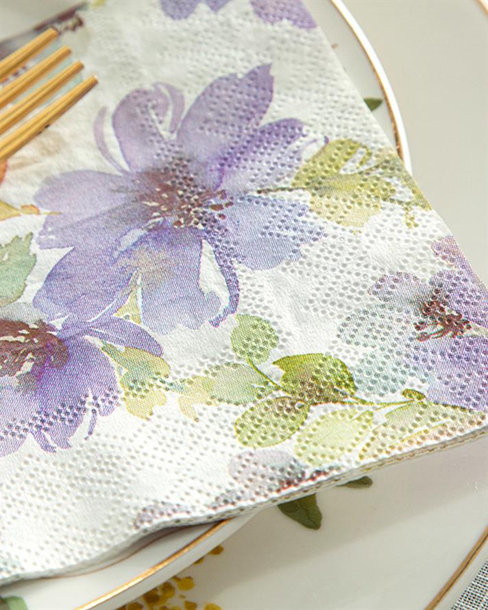 Plantes Vivaces Paper 20 Set Tissue Napkin 25x25 cm Lilac.