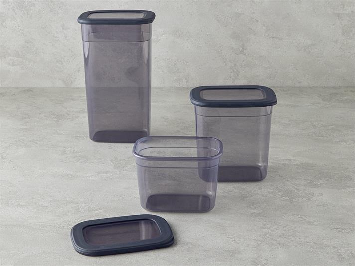 Set 3 recipiente depozitare alimente cu capac, Safe Food, plastic, 1300+2000+3200 ml, antracit