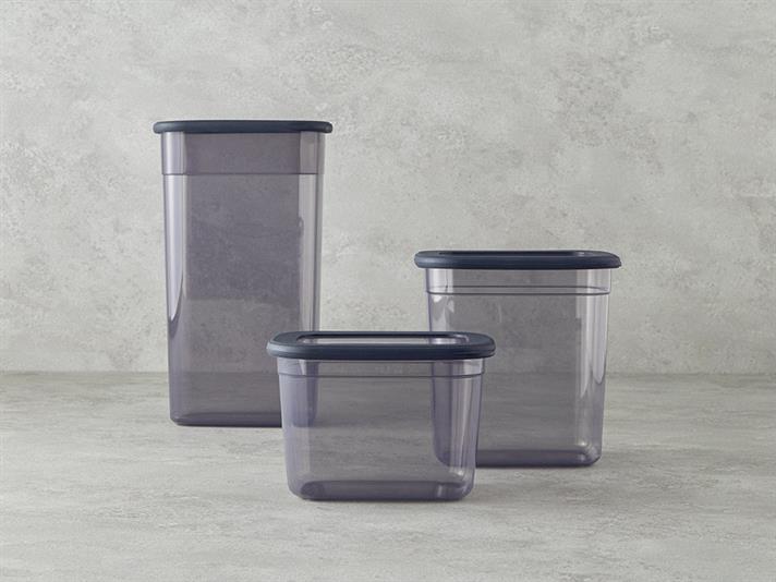 Set 3 recipiente depozitare alimente cu capac, Safe Food, plastic, 1300+2000+3200 ml, antracit