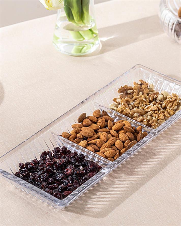 Platou cu 3 compartimente, Ponto, sticlă, 39x15x4 cm, transparent