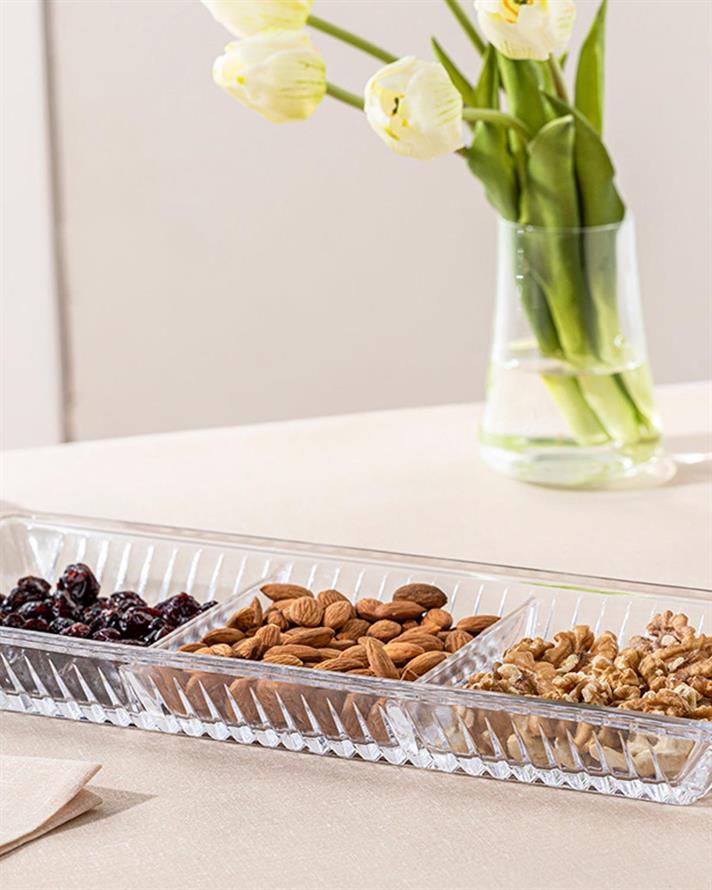 Platou cu 3 compartimente, Ponto, sticlă, 39x15x4 cm, transparent