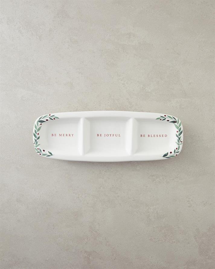 Platou servire aperitive cu 3 compartimente, Wonderful Year, ceramica, 31x11 cm, alb