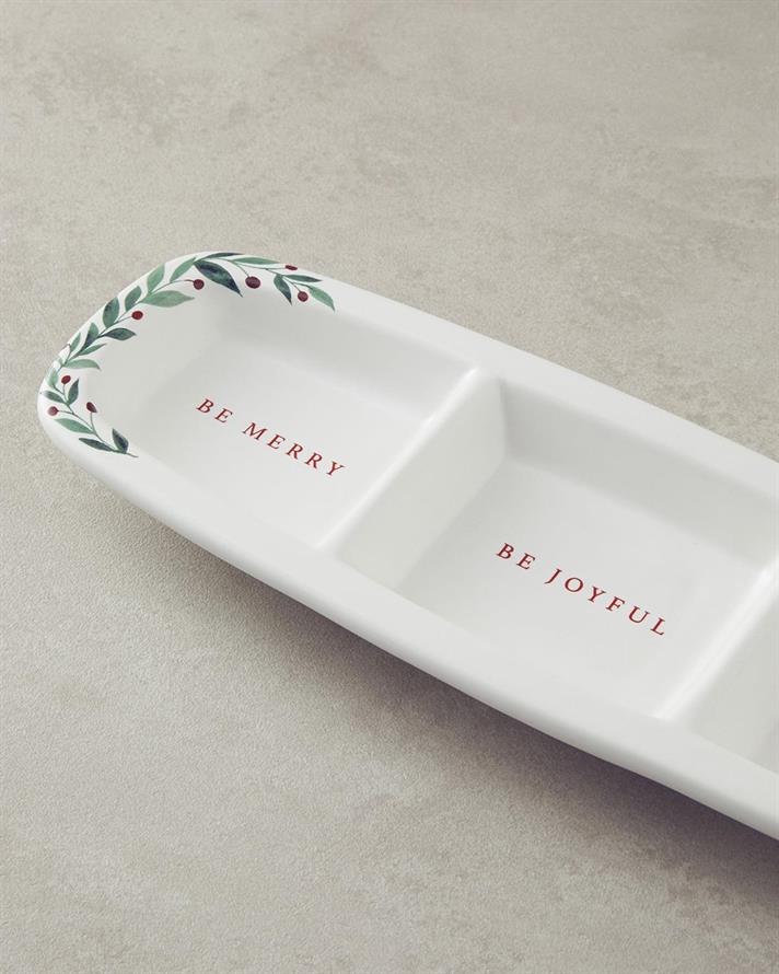 Platou servire aperitive cu 3 compartimente, Wonderful Year, ceramica, 31x11 cm, alb