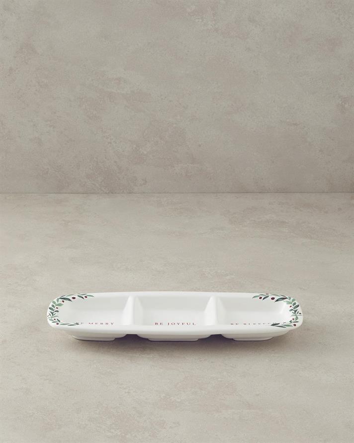 Platou servire aperitive cu 3 compartimente, Wonderful Year, ceramica, 31x11 cm, alb