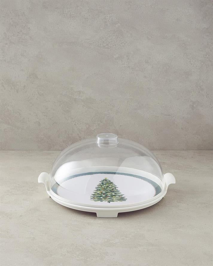 Platou cu capac pentru desert, Cheerful Tree, melamină, 31 cm, verde