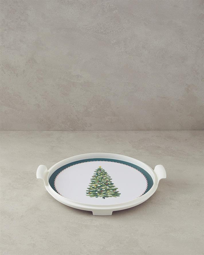 Platou cu capac pentru desert, Cheerful Tree, melamină, 31 cm, verde