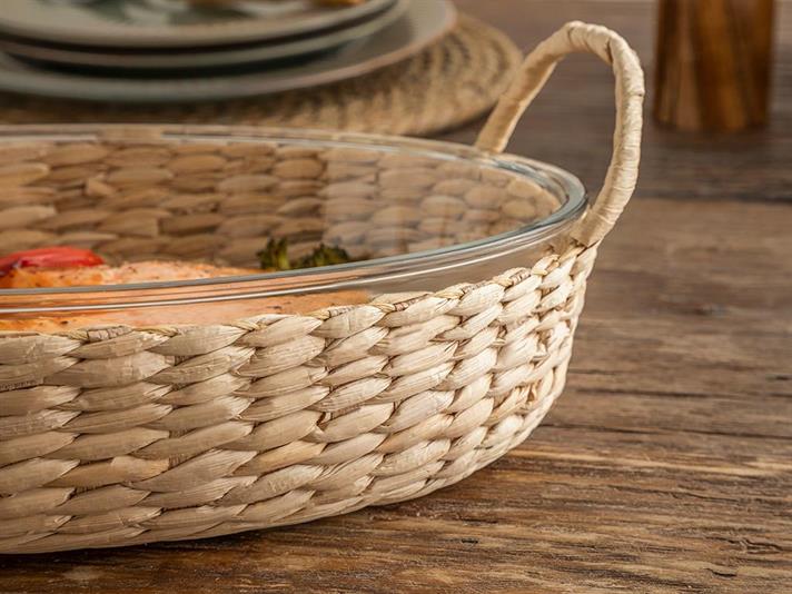 Platou cu înveliș de răchită, Check Natural, sticlă, 21 cm, transparent