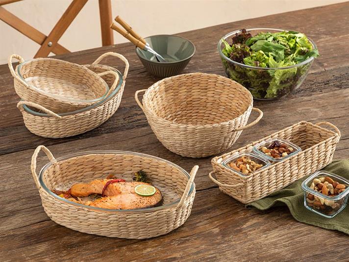 Platou cu înveliș de răchită, Check Natural, sticlă, 21 cm, transparent