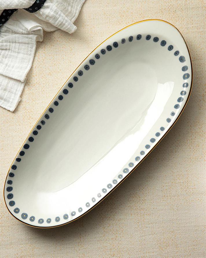Platou, Navy Dots, porțelan, 26 cm, bleu-alb